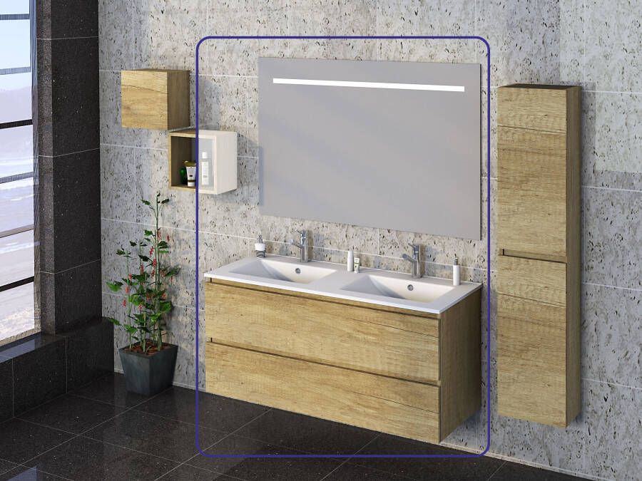 Wiesbaden Badmeubelset Excellence Sephia 120x60x46 cm Eikenhout Look (incl Ledspiegel) - Foto 2