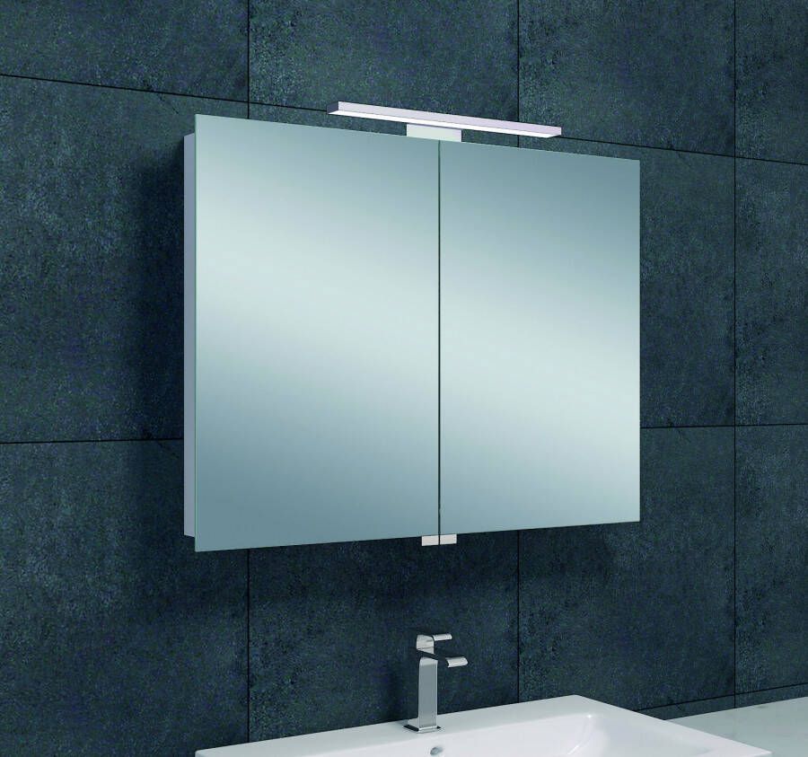 Xellanz Spiegelkast Larissa 80x60x14cm Aluminium LED Verlichting Stopcontact Binnen en Buiten Spiegel Glazen Planken online kopen