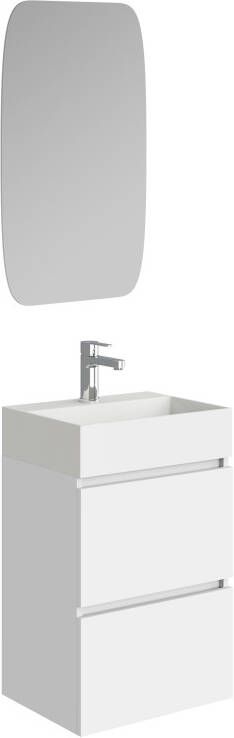 Xellanz Mini onderkast met 2 laden glans wit en wastafel keramiek glans wit 45 cm inclusief spiegel