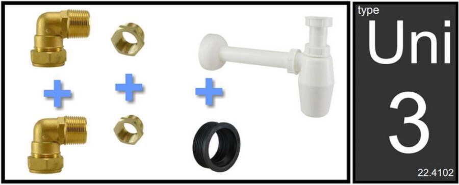 Xellanz Uni-3 fontein wast. aansluitset+PVC sifon