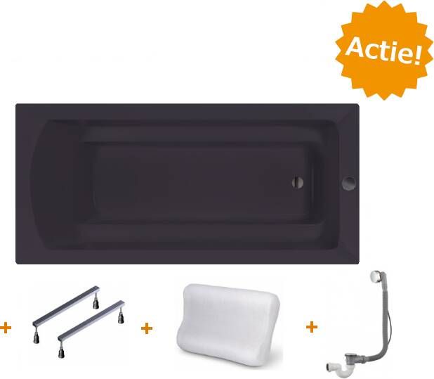 Xenz Ligbad Inbouw Bodysize Rechthoek 1-2 Persoons Duobad 90x170x45cm Acryl Antraciet Mat met Poten