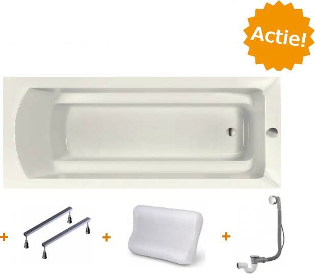 Xenz Ligbad Inbouw Bodysize Rechthoek 1-2 Persoons Duobad 90x190x45cm Acryl Edelweiss Mat met Poten - Foto 2