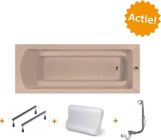 Xenz Ligbad Inbouw Bodysize Rechthoek 1-2 Persoons Duobad 90x190x45cm Acryl Bahama Beige Hoogglans met Poten