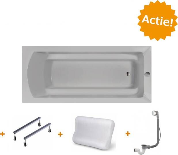 Xenz Ligbad Inbouw Bodysize Rechthoek 1-2 Persoons Duobad 90x190x45cm Acryl Cement Mat met Poten