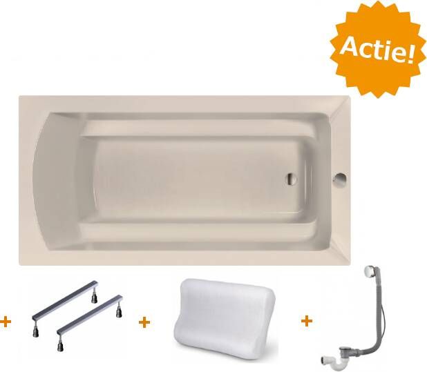 Xenz Ligbad Inbouw Bodysize Rechthoek 1-2 Persoons Duobad 90x190x45cm Acryl Creme Mat met Poten