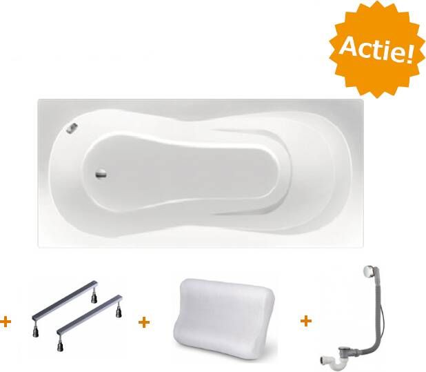Xenz Curaçao ligbad 175x80x44cm met poten zonder afvoer Acryl Edelweiss Mat 6802-03
