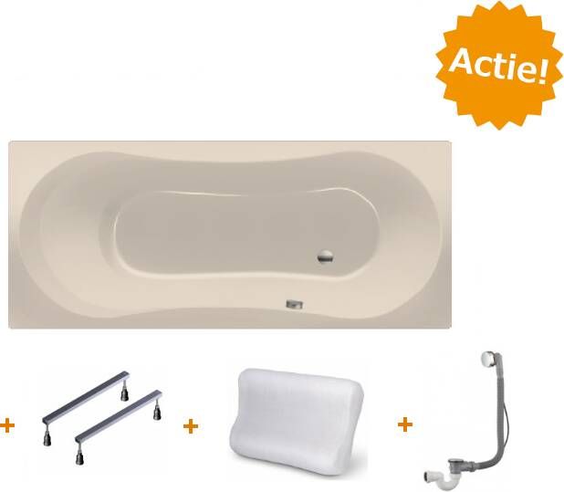 Xenz Ligbad Inbouw Dominica Rechthoek 1-2 Persoons Duobad 75x170x44cm Acryl Creme Mat met Poten