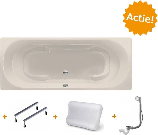 Xenz Ligbad Inbouw Kanaga Rechthoek 1-2 Persoons Duobad 90x190x50cm Acryl Pergamon Hoogglans met Poten - Foto 2