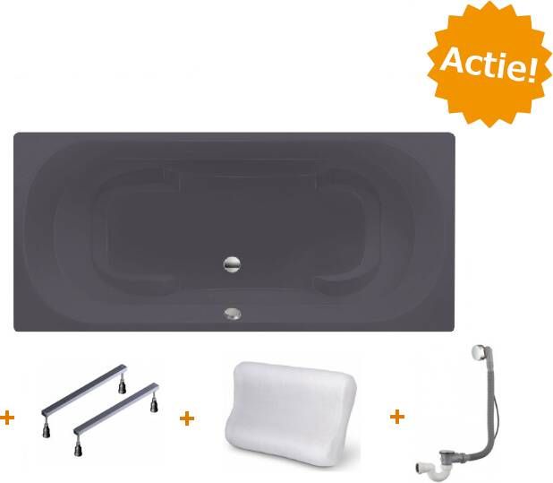 Xenz Ligbad Inbouw Kanaga Rechthoek 1-2 Persoons Duobad 90x190x50cm Acryl Antraciet Mat met Poten