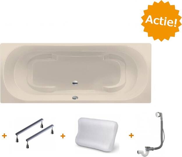 Xenz Ligbad Inbouw Kanaga Rechthoek 1-2 Persoons Duobad 90x190x50cm Acryl Creme Mat met Poten