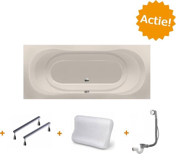 Xenz Ligbad Inbouw Martinique Rechthoek 1-2 Persoons Duobad 80x180x44cm Acryl Pergamon Hoogglans met Poten - Foto 2
