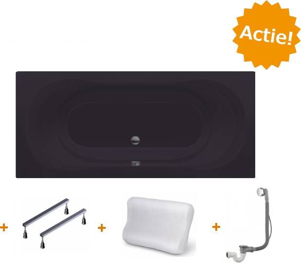 Xenz Ligbad Inbouw Martinique Rechthoek 1-2 Persoons Duobad 80x180x44cm Acryl Antraciet Mat met Poten