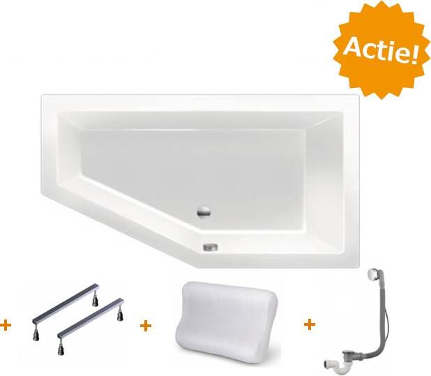 Xenz Society 160 ligbad 160x90cm met overloop zonder afvoer Hoekopstelling rechts Acryl Edelweiss mat 6882-03 - Foto 12