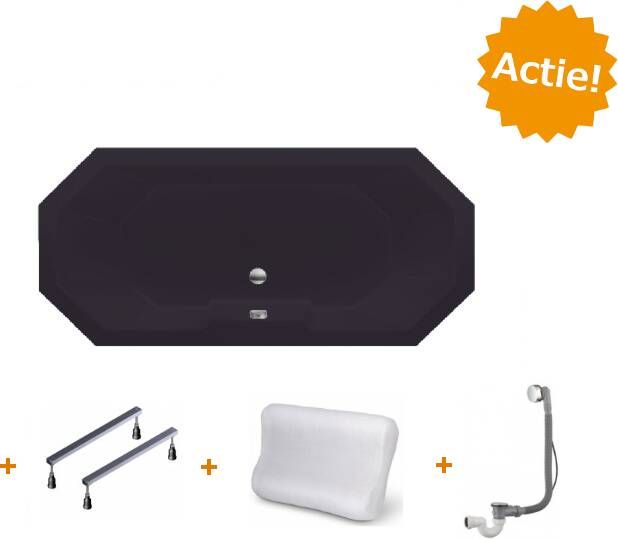 Xenz Ligbad Inbouw Sumba 1-2 Persoons Duobad 90x190x45cm Acryl Antraciet Mat met Poten