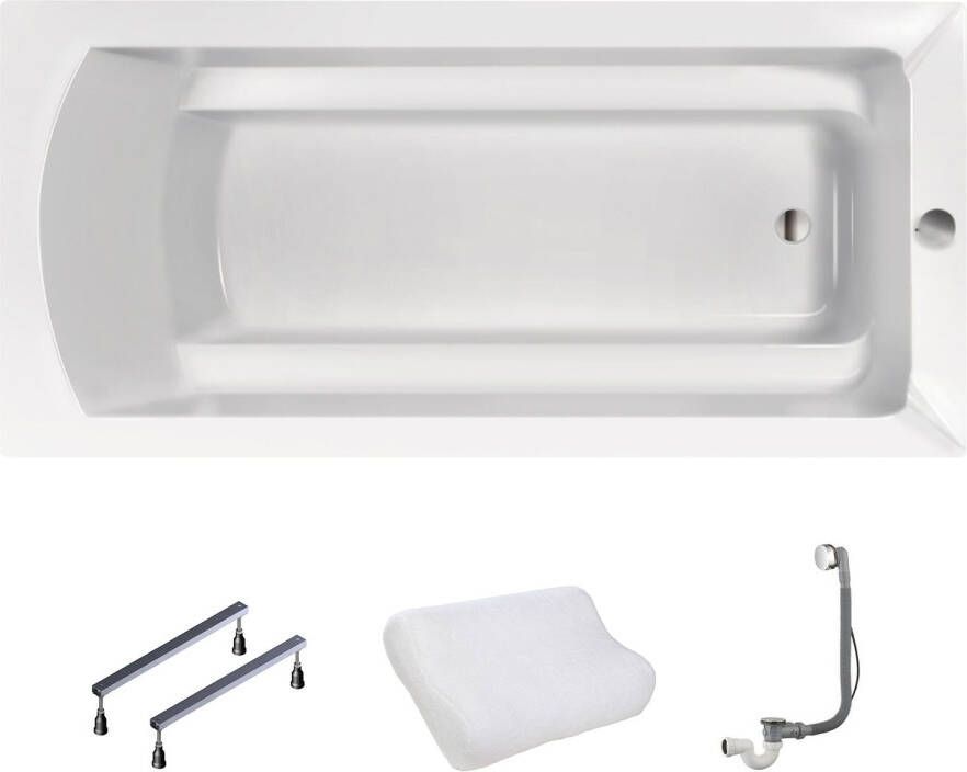 Xenz Ligbad Inbouw Bodysize Rechthoek 1-2 Persoons Duobad 90x170x45cm Acryl Wit Hoogglans met Poten