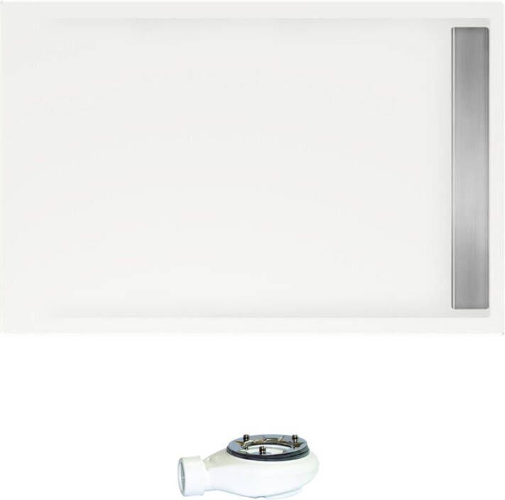 Xenz Easy Tray douchebak met chromen gootcover 140x100 cm wit