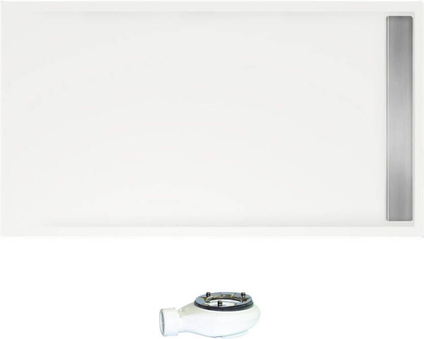Xenz Easy Tray douchebak met chromen gootcover 150x80 cm wit