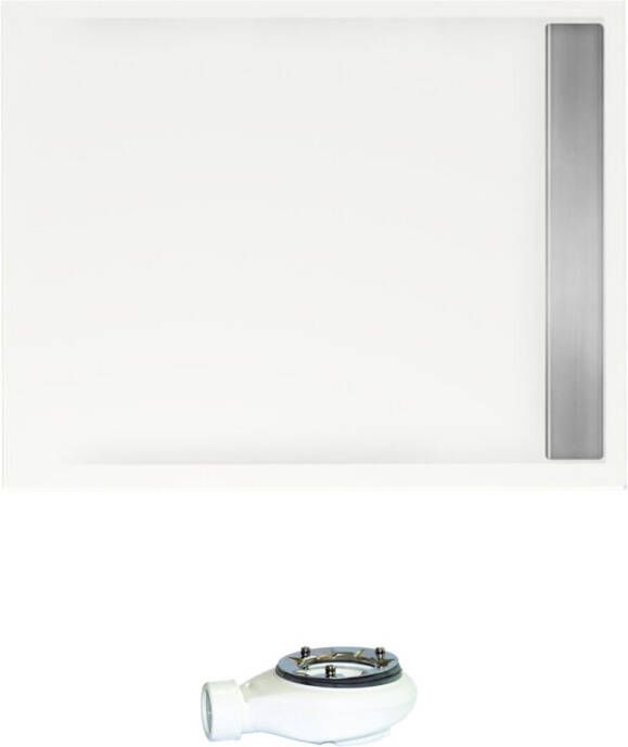 Xenz Easy Tray douchebak met geborsteld RVS gootcover 100x80 cm wit