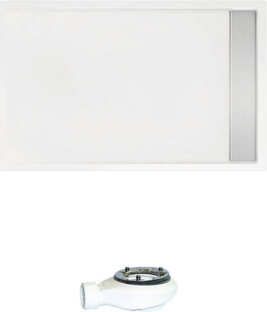 Xenz Easy Tray douchebak met geborsteld RVS gootcover 110x90 cm wit