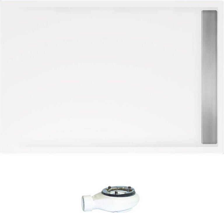 Xenz Easy Tray douchebak met geborsteld RVS gootcover 120x100 cm wit