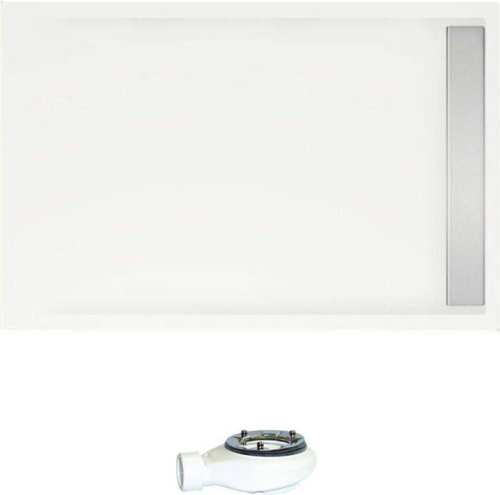Xenz Easy Tray douchebak met geborsteld RVS gootcover 140x100 cm wit