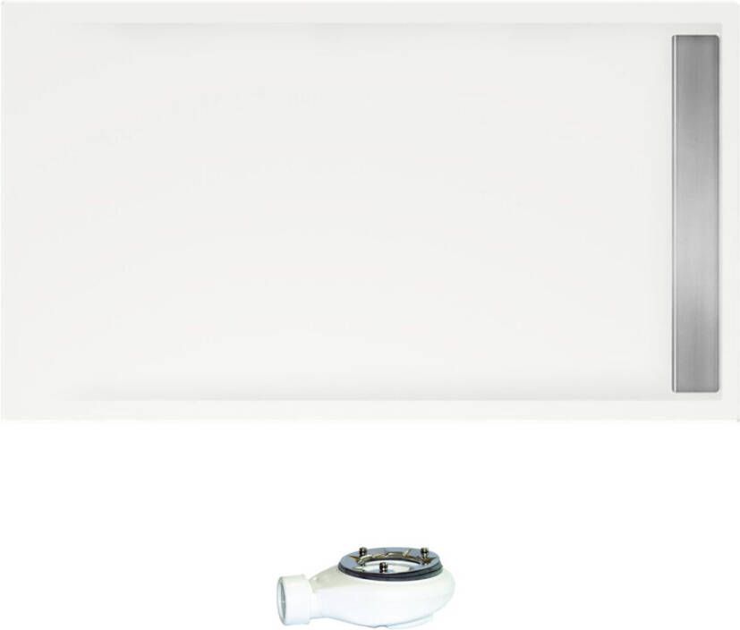 Xenz Easy Tray douchebak met geborsteld RVS gootcover 140x80 cm wit