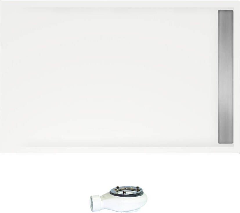 Xenz Easy Tray douchebak met geborsteld RVS gootcover 140x90 cm wit