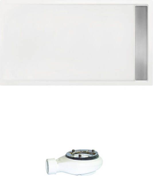 Xenz Easy Tray douchebak met geborsteld RVS gootcover 170x80 cm wit