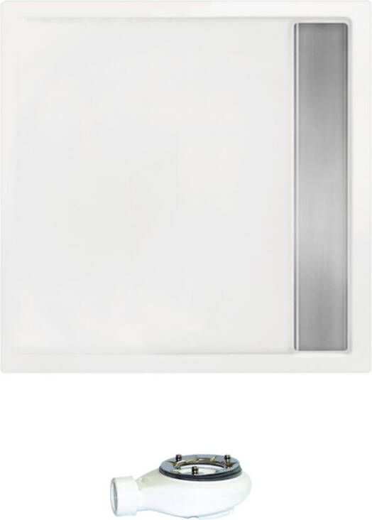 Xenz Easy Tray douchebak met geborsteld RVS gootcover 80x80 cm wit