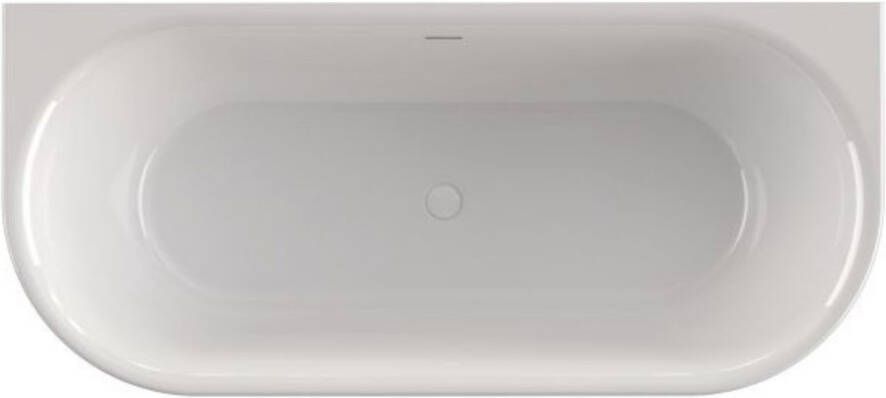 Xenz Ligbad Half Vrijstaand Fay 80x180x60cm Acryl Glans Wit met Sleuf Overloop Waste Glans Wit