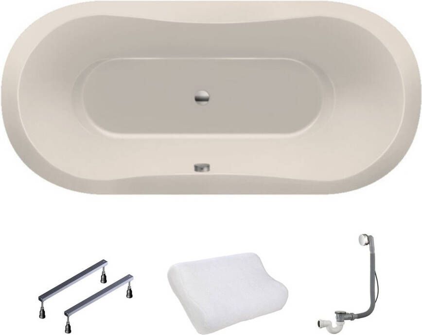 Xenz Ligbad Inbouw Gomera Ovaal 1-2 Persoons Duobad 90x190x49cm Acryl Pergamon Hoogglans met Poten