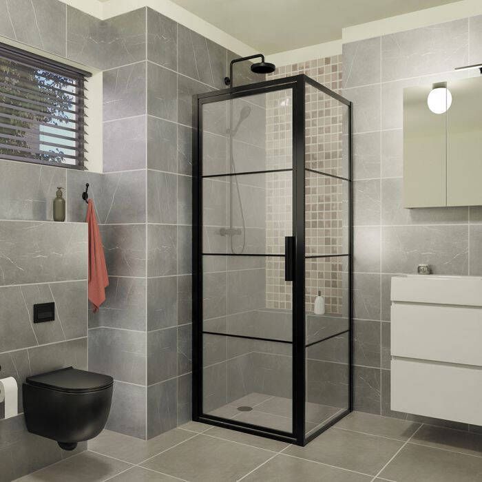 Xenz Industrial Line Blackburn douchecabine met swingdeur 140x90 mat zwart