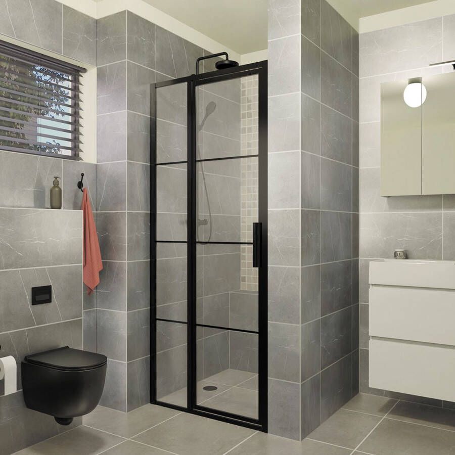 Xenz Industrial Line Premium douchedeur aan zijdeel voor nis 80x200 zwart
