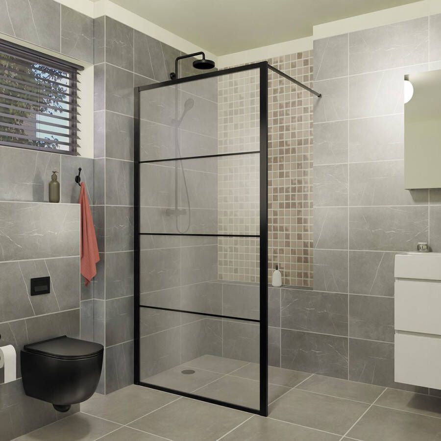 Xenz Industrial Line Premium Wand 70x200cm vrijstaand of icm deur incl stabilisatiestang zwart LP-700