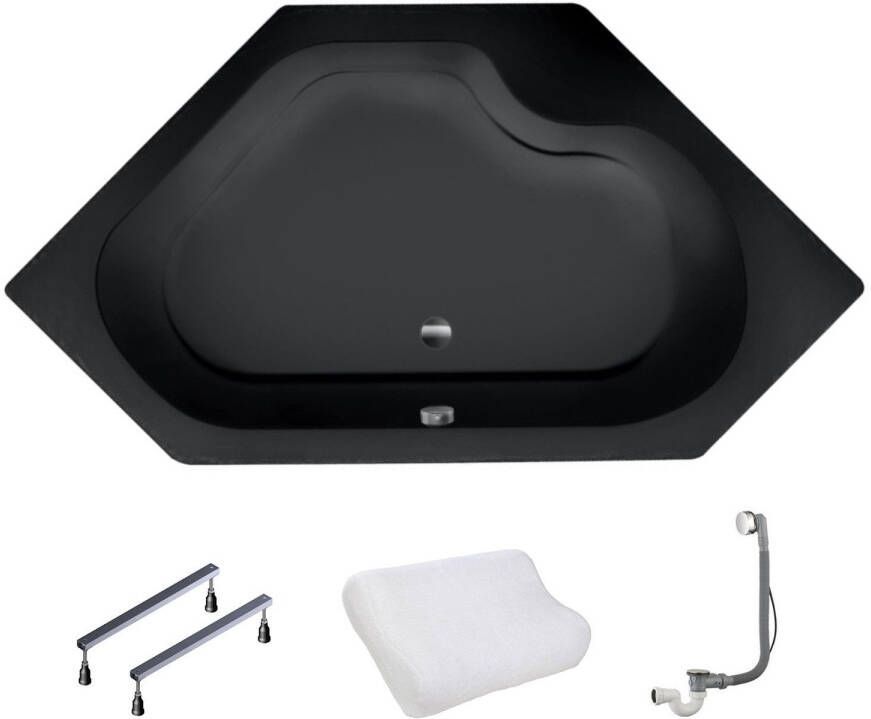 Xenz Menorca Hoekbad 145x145x50cm met poten zonder afvoer Acryl Ebony mat (mat zwart antraciet) 6862-29 - Foto 2