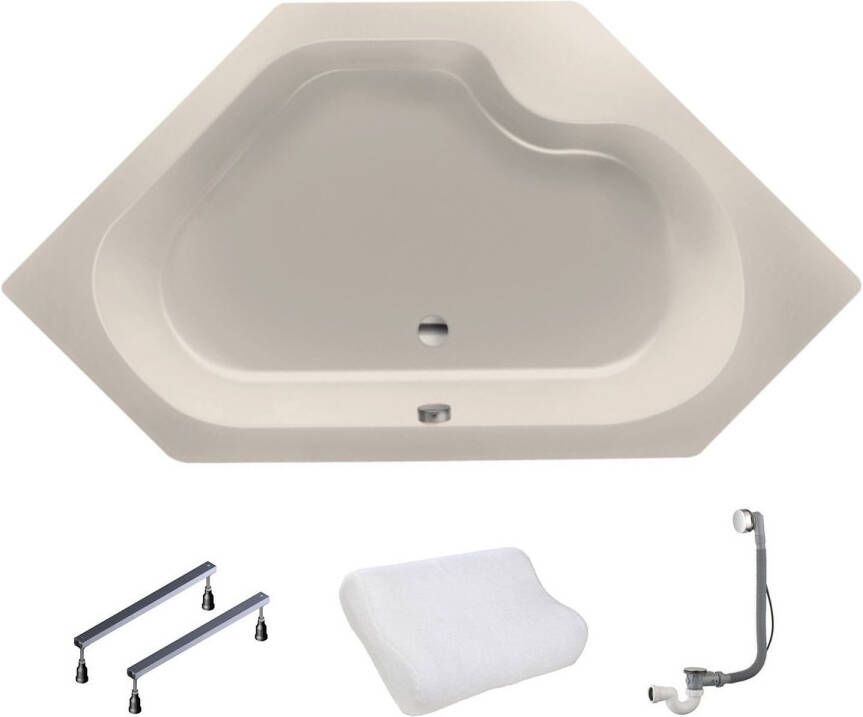 Xenz Ligbad Inbouw Menorca Hoekbad 1-2 Persoons Duobad 145x145x50cm Acryl Pergamon Hoogglans met Poten