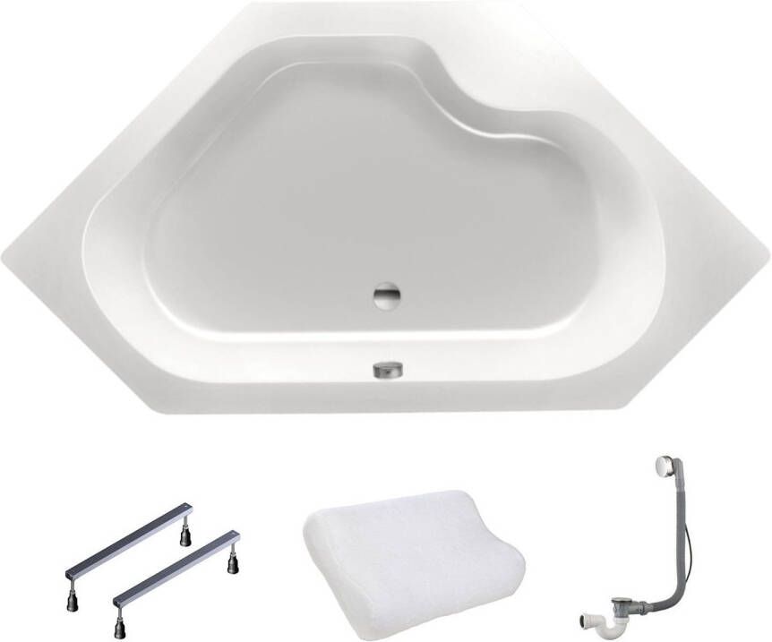 Xenz Hoekbad Menorca | Inbouw | 145x145 cm | Incl.Badafvoer | Met overloop | Acryl | Zeshoekig | Wit glans - Foto 3