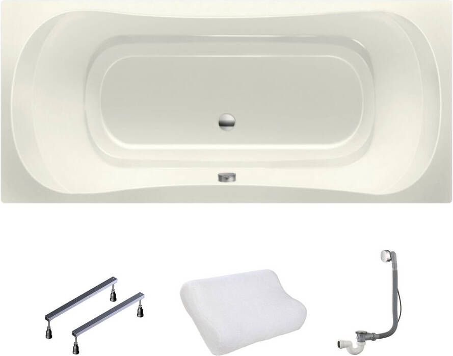 Xenz Ligbad Inbouw Nassau Rechthoek 1-2 Persoons Duobad 90x200x49cm Acryl Edelweiss Mat met Poten