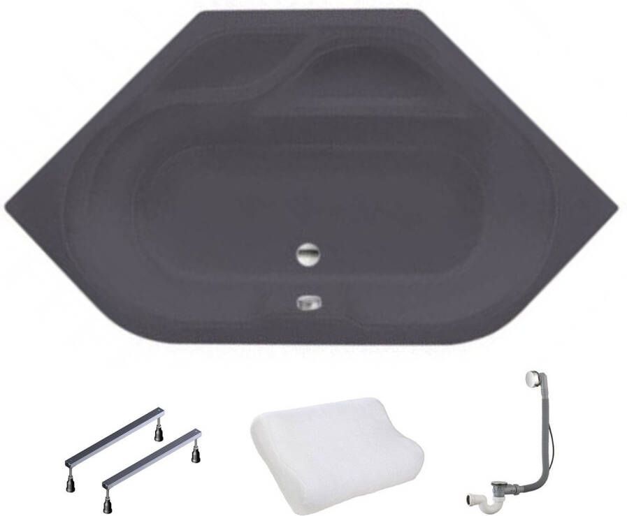 Xenz Ligbad Inbouw New Guinea Hoekbad 1-2 Persoons Duobad 140x140x47cm Acryl Antraciet Mat met Poten - Foto 2