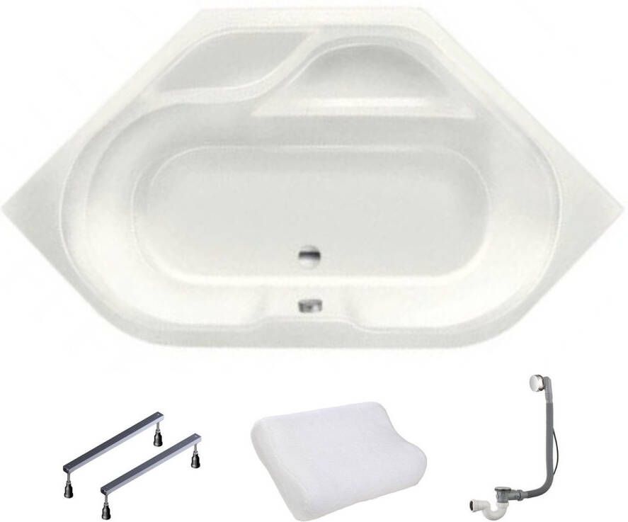 Xenz Ligbad Inbouw New Guinea Hoekbad 1-2 Persoons Duobad 140x140x47cm Acryl Edelweiss Mat met Poten - Foto 2