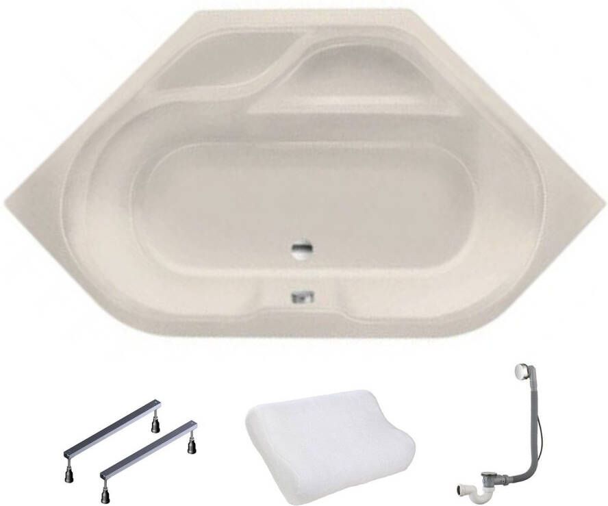 Xenz Ligbad Inbouw New Guinea Hoekbad 1-2 Persoons Duobad 140x140x47cm Acryl Pergamon Hoogglans met Poten - Foto 2