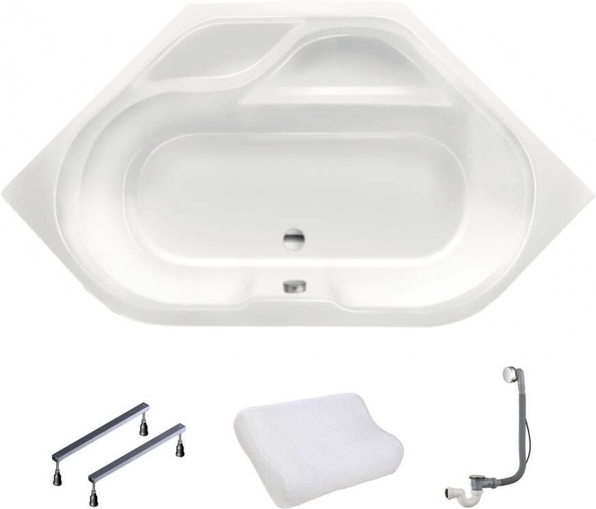 Xenz NewGuinea hoekbad 140x140cm met overloop zonder afvoer Hoekopstelling links of rechts Acryl Wit 6820-01 - Foto 2