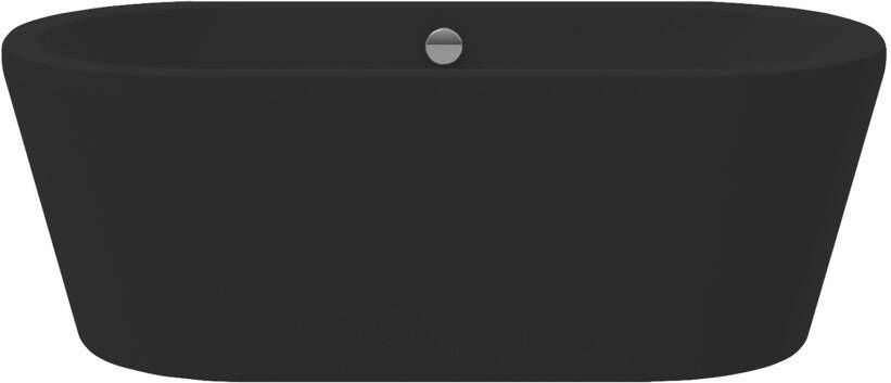 Xenz Vrijstaand bad Noa | 170x80 cm | Incl.Badafvoer-Zwart mat | Sleuf overloop | Acryl | Ovaal | Wit mat