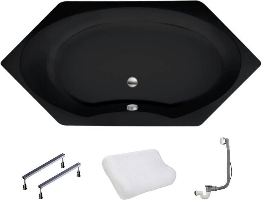 Xenz Orona ligbad 190x90x50cm met poten zonder afvoer Acryl Ebony mat (mat zwart antraciet) 6861-29