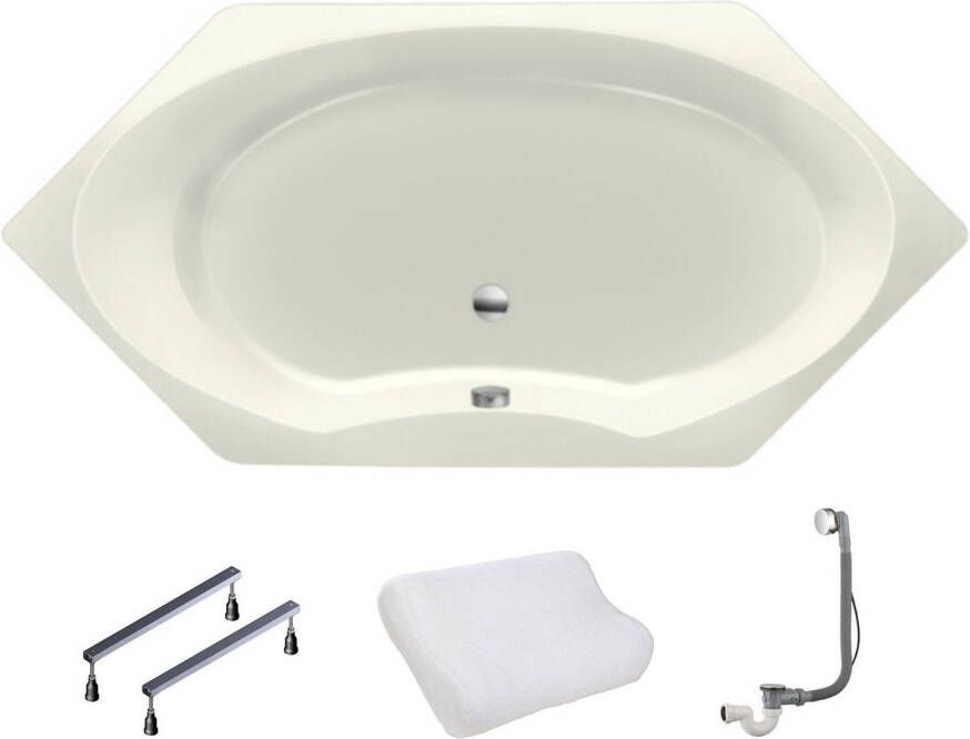 Xenz Ligbad Inbouw Orona Hoekbad 1-2 Persoons Duobad 90x190x50cm Acryl Edelweiss Mat met Poten