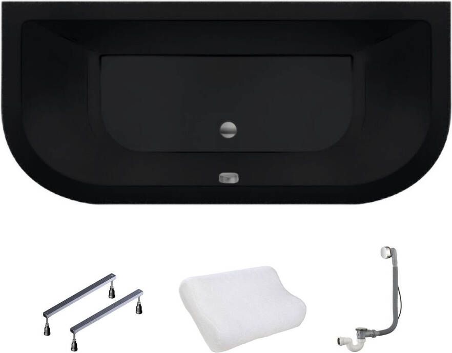 Xenz Principe Basic ligbad 180x80x50cm met poten zonder afvoer Acryl Ebony mat (mat zwart antraciet) 6921-29