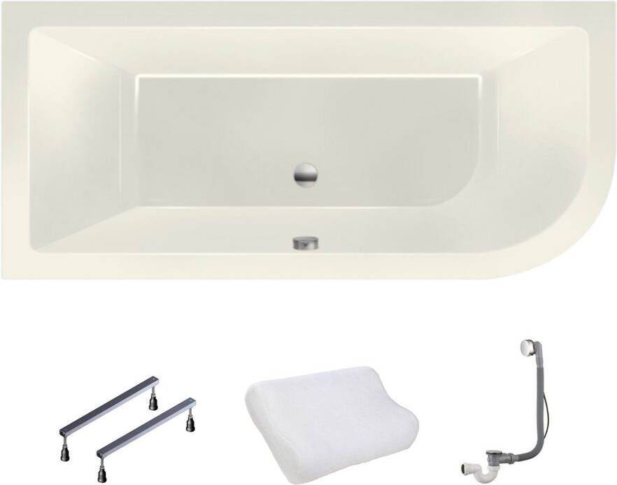 Xenz Ligbad Inbouw Principe Links 1-2 Persoons Duobad 80x180x50cm Acryl Edelweiss Mat met Poten