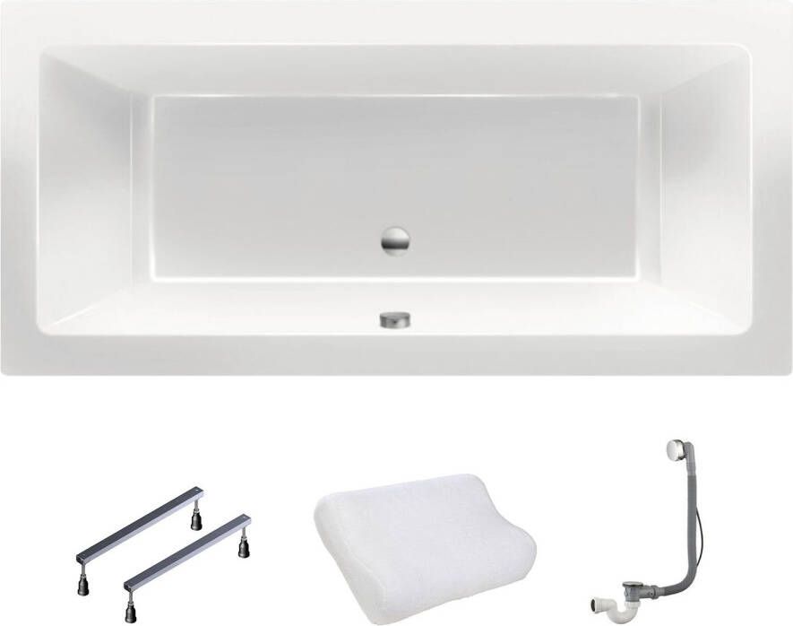 Xenz Ligbad Inbouw Society Rechthoek 1-2 Persoons Duobad 90x200x50cm Acryl Bahama Beige Hoogglans met Poten - Foto 13