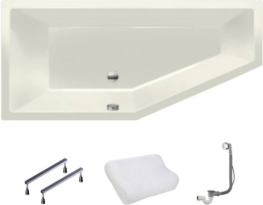 Xenz Ruimtebesparend bad Society compact | Links | 180x80 cm | Incl.Badafvoer | Met overloop | Acryl | Pergamon glans - Foto 3