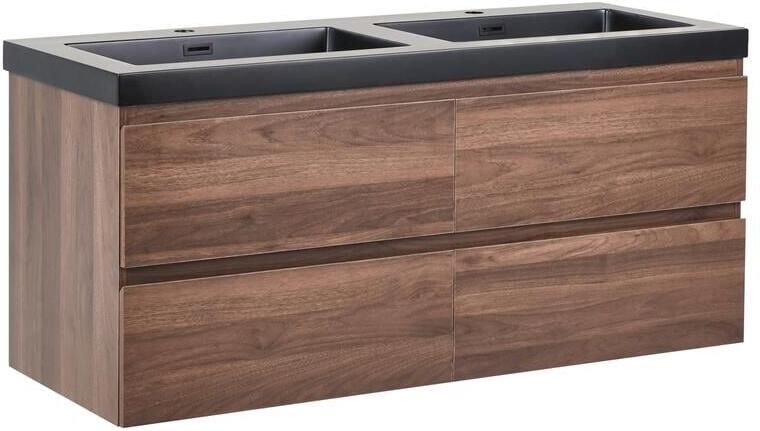 Beliani -CARDIEL-Wandgemonteerde dubbele wastafelkast-Donkerbruin-MDF